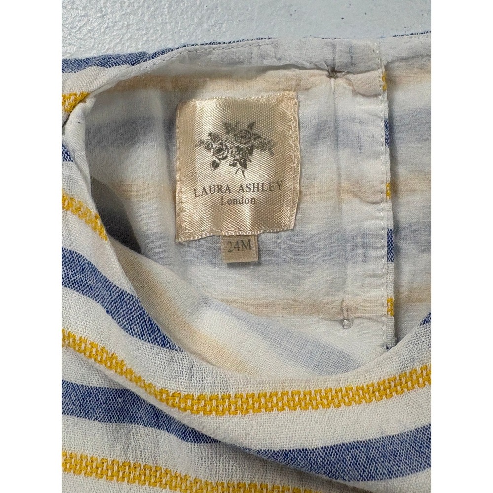 LaBri Ashley London Toddler Girls Dress 24M Striped Yellow Flower Cotton Dress - Picture 3 of 4